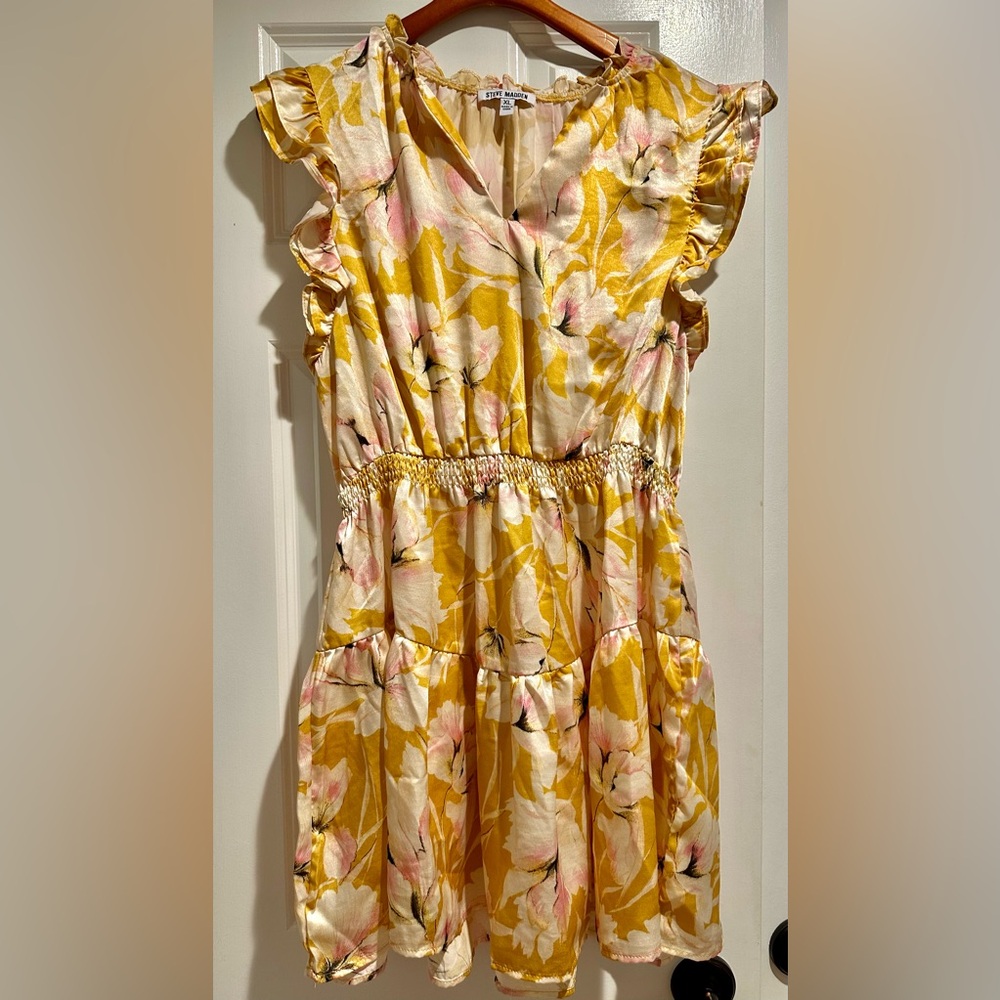 Steve Madden Yellow and Pink Floral Midi Dress